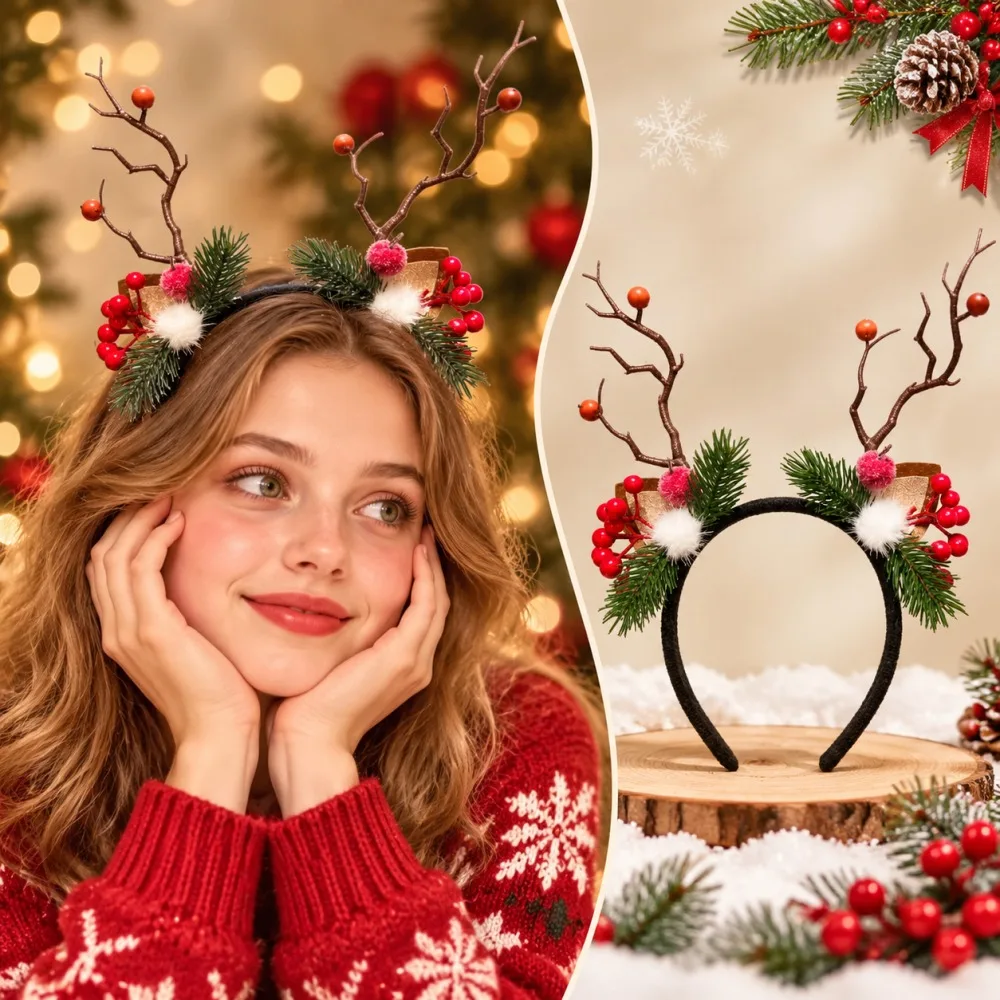 Reindeer Antlers Headband - Serre-tête de Noël en bois de